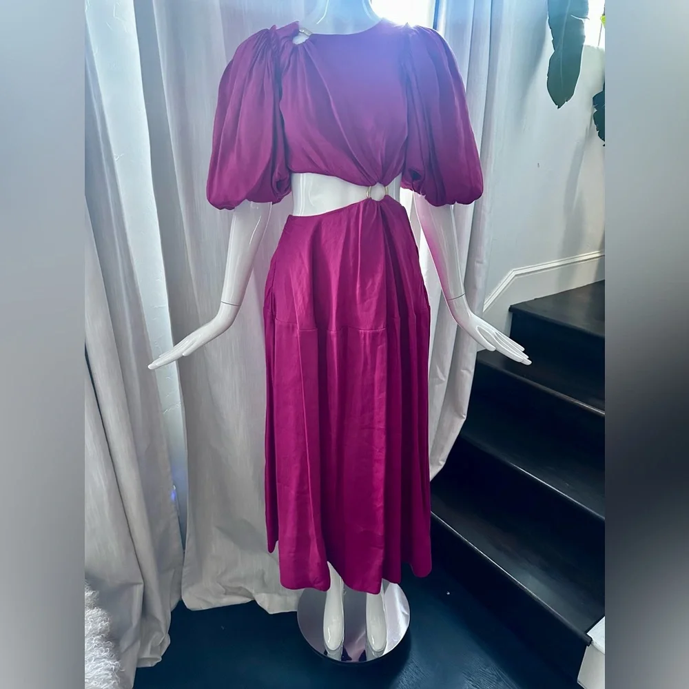 Aje Vanades Pink Cut Out Puff Sleeve Midi Dress 🩷 - Picture 2 of 11